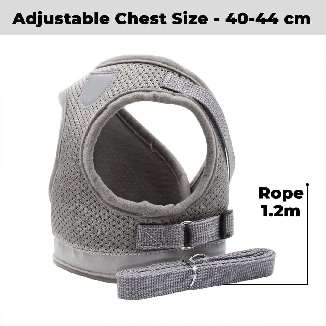 Kuber Industries Reflective Dog Harness with Adjustable Leash|Breathable Polyester Mesh Fabric |Large Size|HT-844|Comfortable No-Pull Grip|Quick Release Buckles|Easy On-Off Harness|Grey (Pack of 3)