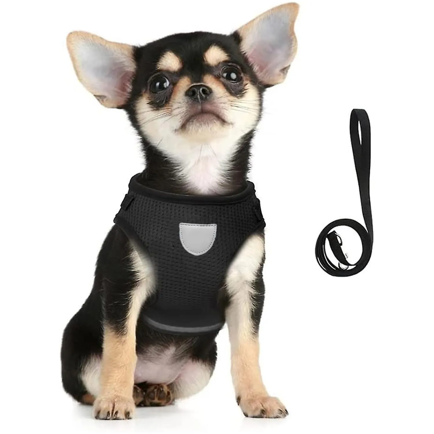 Kuber Industries Reflective Dog Harness with Adjustable Leash|Breathable Polyester Mesh Fabric |Medium Size|HT-844|Comfortable No-Pull Grip|Quick Release Buckles|Easy On-Off Harness|Black (Pack of 6)