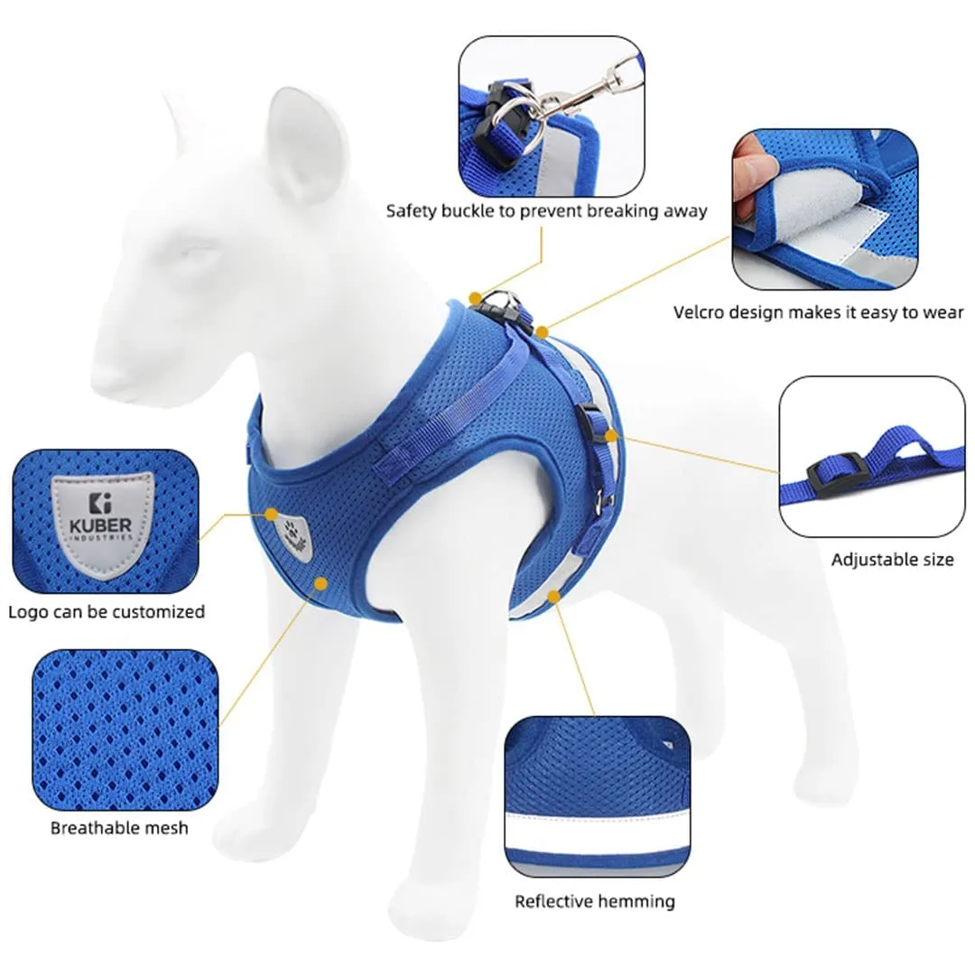 Kuber Industries Reflective Dog Harness with Adjustable Leash|Breathable Polyester Mesh Fabric |Small Size|HT-844|Comfortable No-Pull Grip|Quick Release Buckles|Easy On-Off Harness|Blue (Pack of 5)