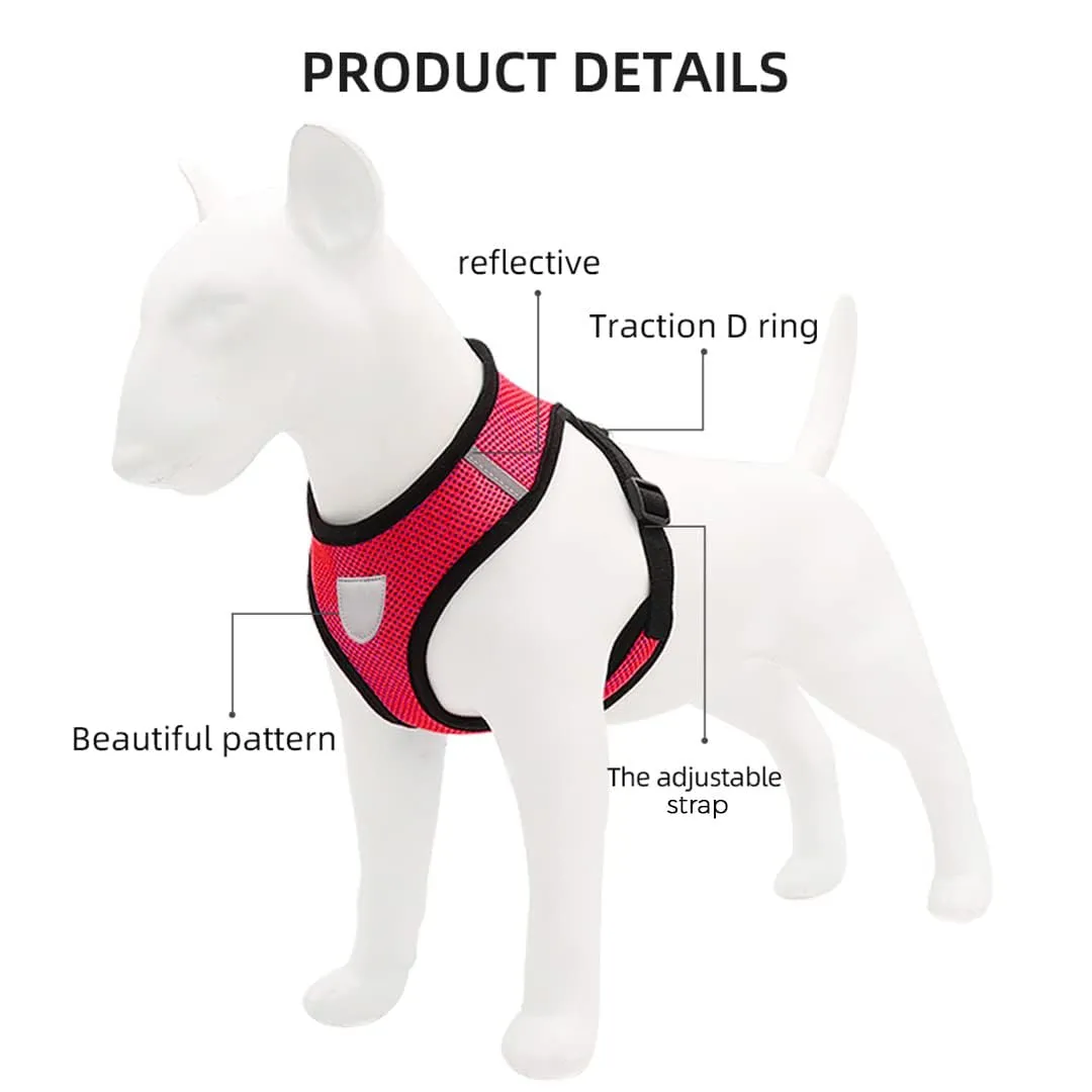 Kuber Industries Reflective Dog Harness with Adjustable Leash|Breathable Polyester Mesh Fabric with Top Carry Handle|Medium Size|HAT-818|Comfortable No-Pull Grip|Quick Release Buckles|Red (Pack of 2)