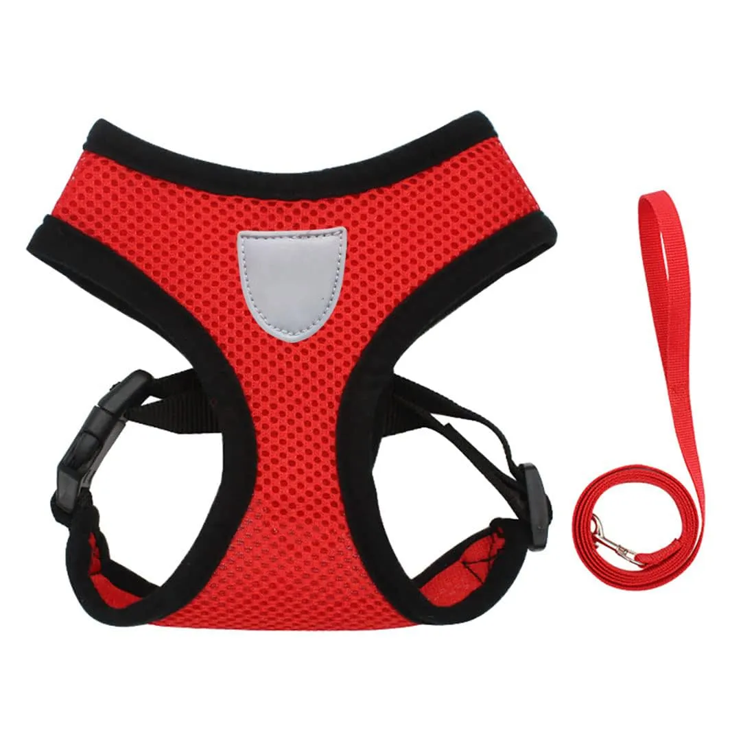 Kuber Industries Reflective Dog Harness with Adjustable Leash|Breathable Polyester Mesh Fabric with Top Carry Handle|Medium Size|HAT-818|Comfortable No-Pull Grip|Quick Release Buckles|Red (Pack of 2)