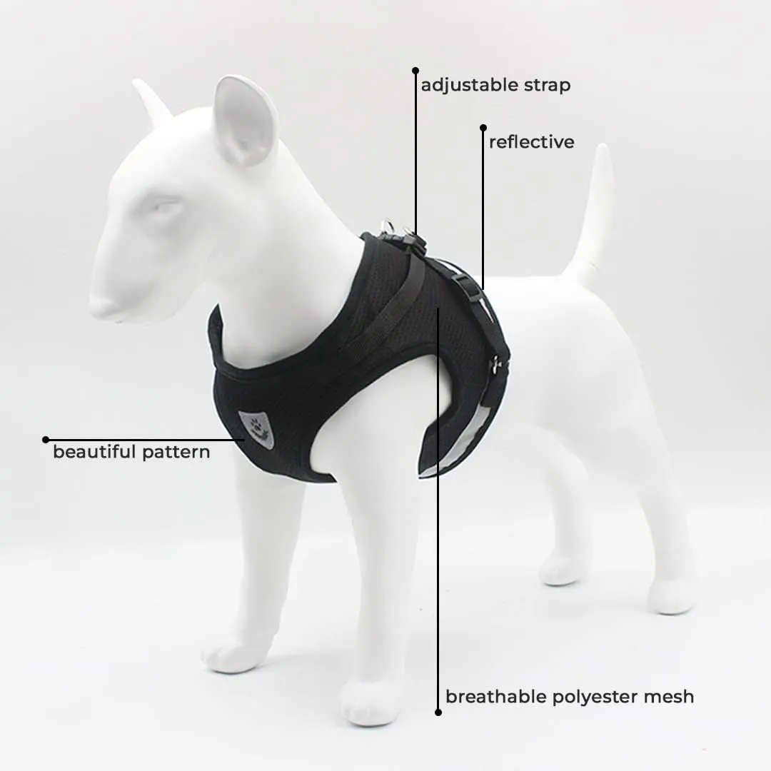 Kuber Industries Reflective Dog Harness With Adjustable Leash|Breathable Polyester Mesh Fabric |XS Size|HT-844|Comfortable No-Pull Grip|Quick Release Buckles|Easy On-Easy Off Harness|Black (Pack Of 3)