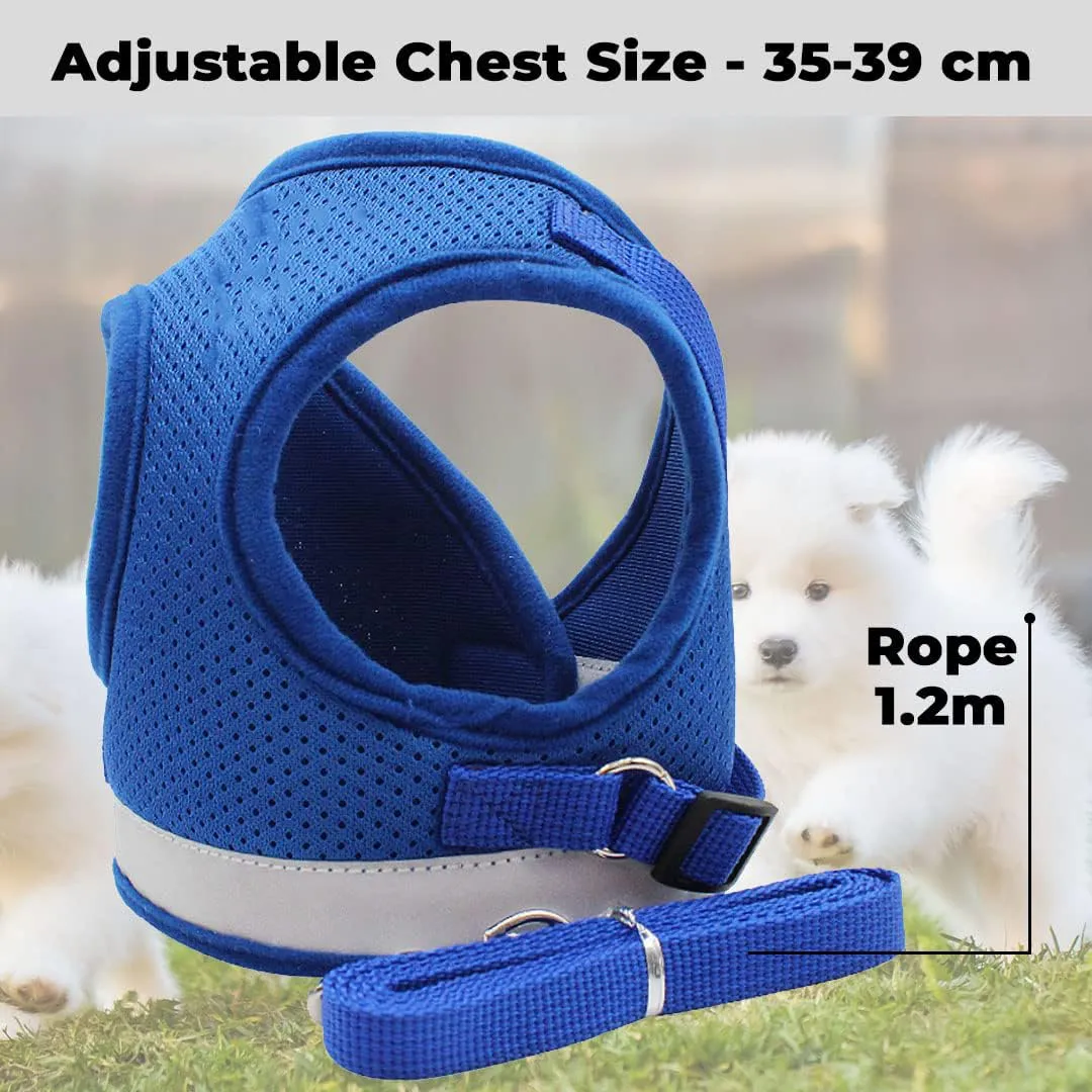 Kuber Industries Reflective Dog Harness With Adjustable Leash|Breathable Polyester Mesh Fabric |XS Size|HT-844|Comfortable No-Pull Grip|QuickRelease Buckles|Easy On - Easy Off Harness|Blue (Pack Of 6)