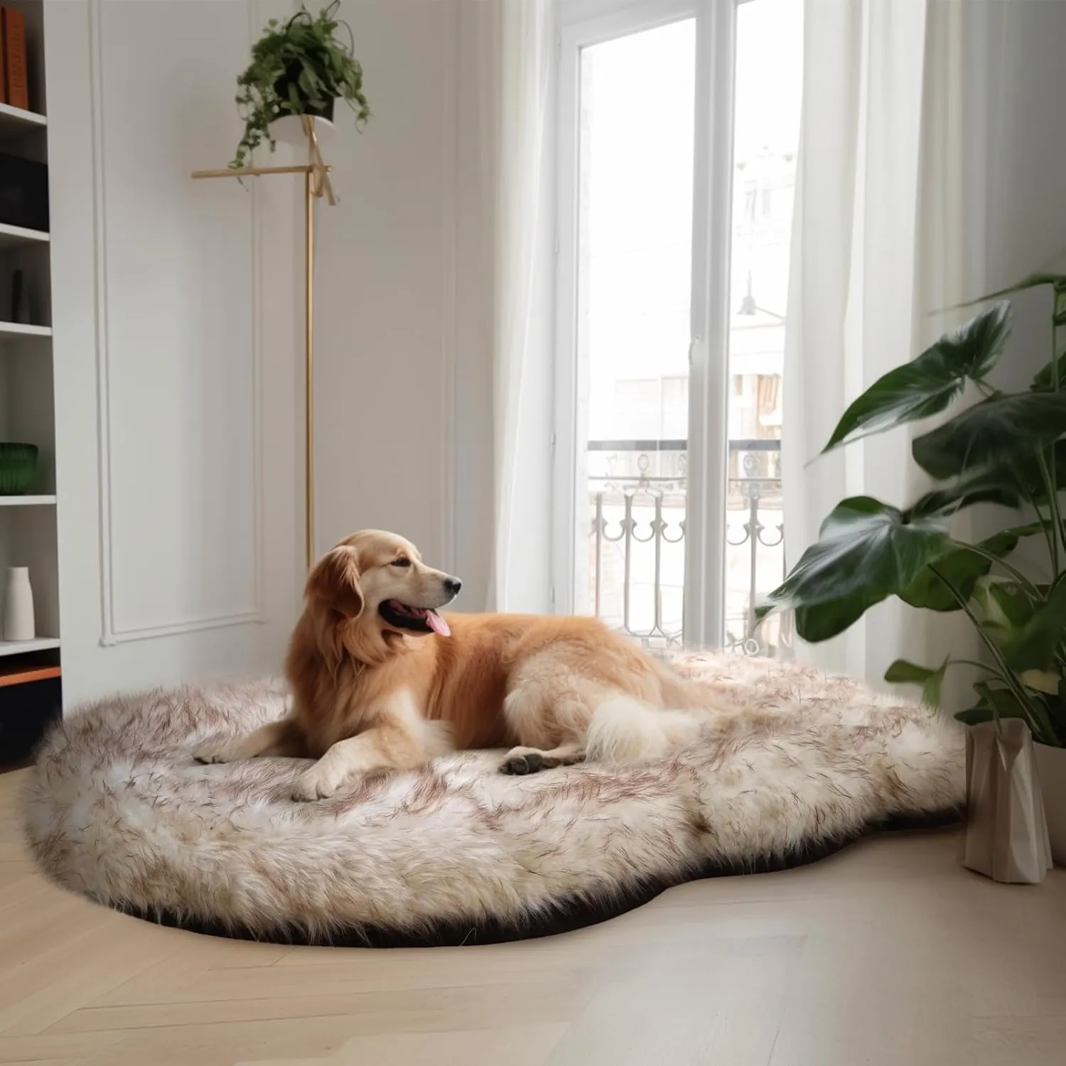Laifug Luxury Faux Fur Dog Bed, 5-inch Thick Grade Ultra Soft Orthopedic Memory Foam Dog Bed with Faux Fur Cover, Plush Pup Rug with Removable Cover, Waterproof LinerWhite