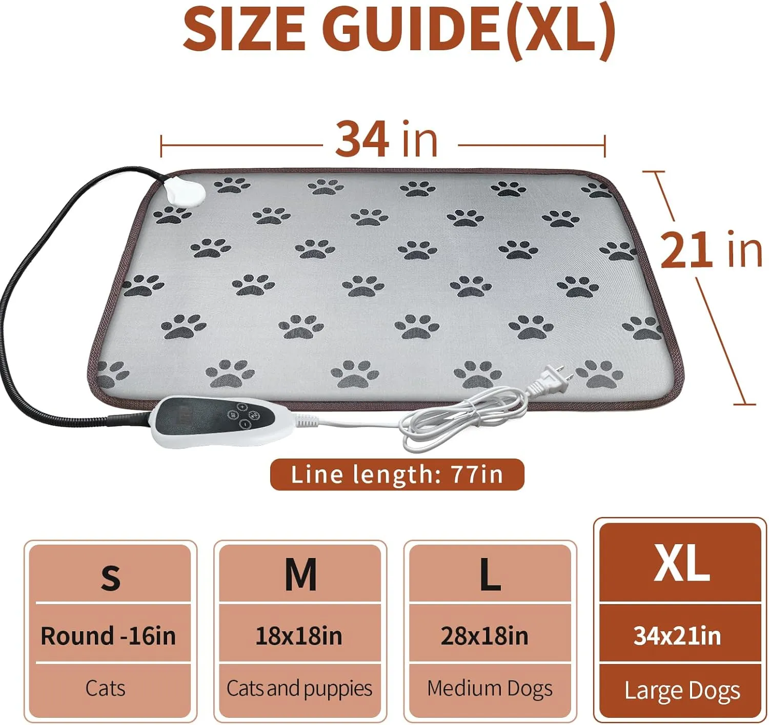 Large Dog Heating Pad 34x21in Waterproof Pet Heating Pad for Dogs Smart Thermostat Switch, Whelping Supplies Heated Dog Bed,Adding Wire Rope Wires Puppy Heating Pad Mat-Whelping Box for Dogs