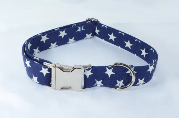 Large Stars on Navy Adjustable Dog Collar