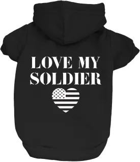 Love My Soldier Dog Hoodie Fleece Lined Pullover Sweatshirt with Leash Hole (Black, Medium 89)