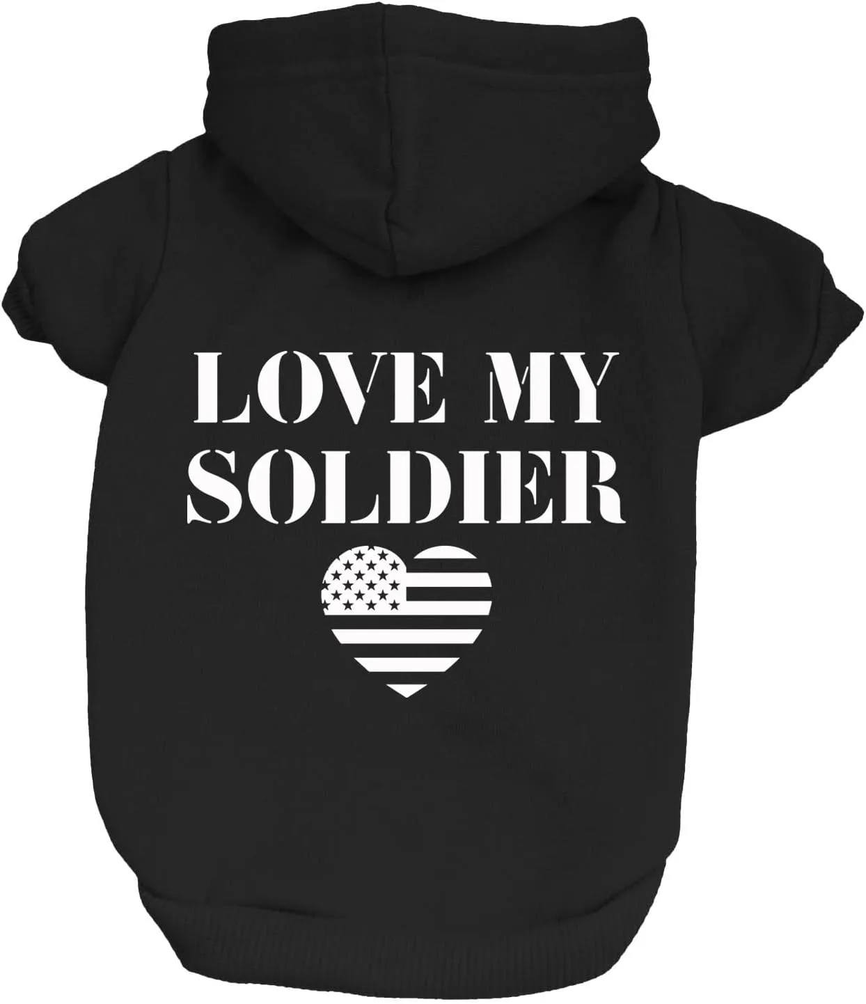 Love My Soldier Dog Hoodie Fleece Lined Pullover Sweatshirt with Leash Hole (Black, Medium 89)