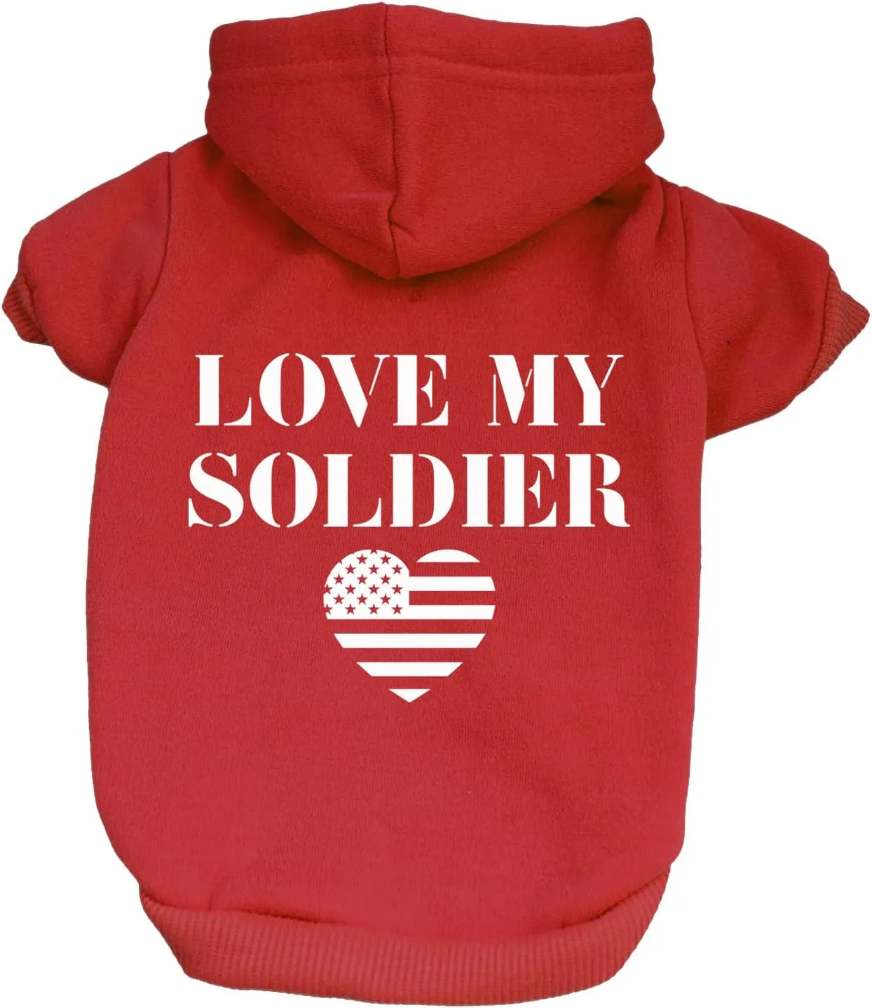 Love My Soldier Dog Hoodie Fleece Lined Pullover Sweatshirt with Leash Hole (Red, X-Small 89)