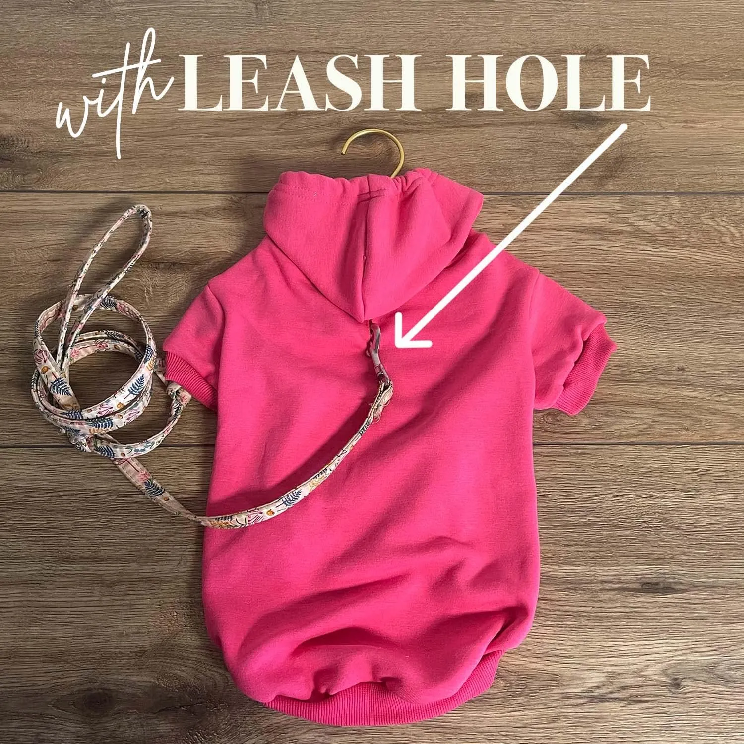 Love You Valentine's Day Dog Hoodie Fleece Lined Pullover Sweatshirt with Leash Hole (Hot Pink, Small 981)