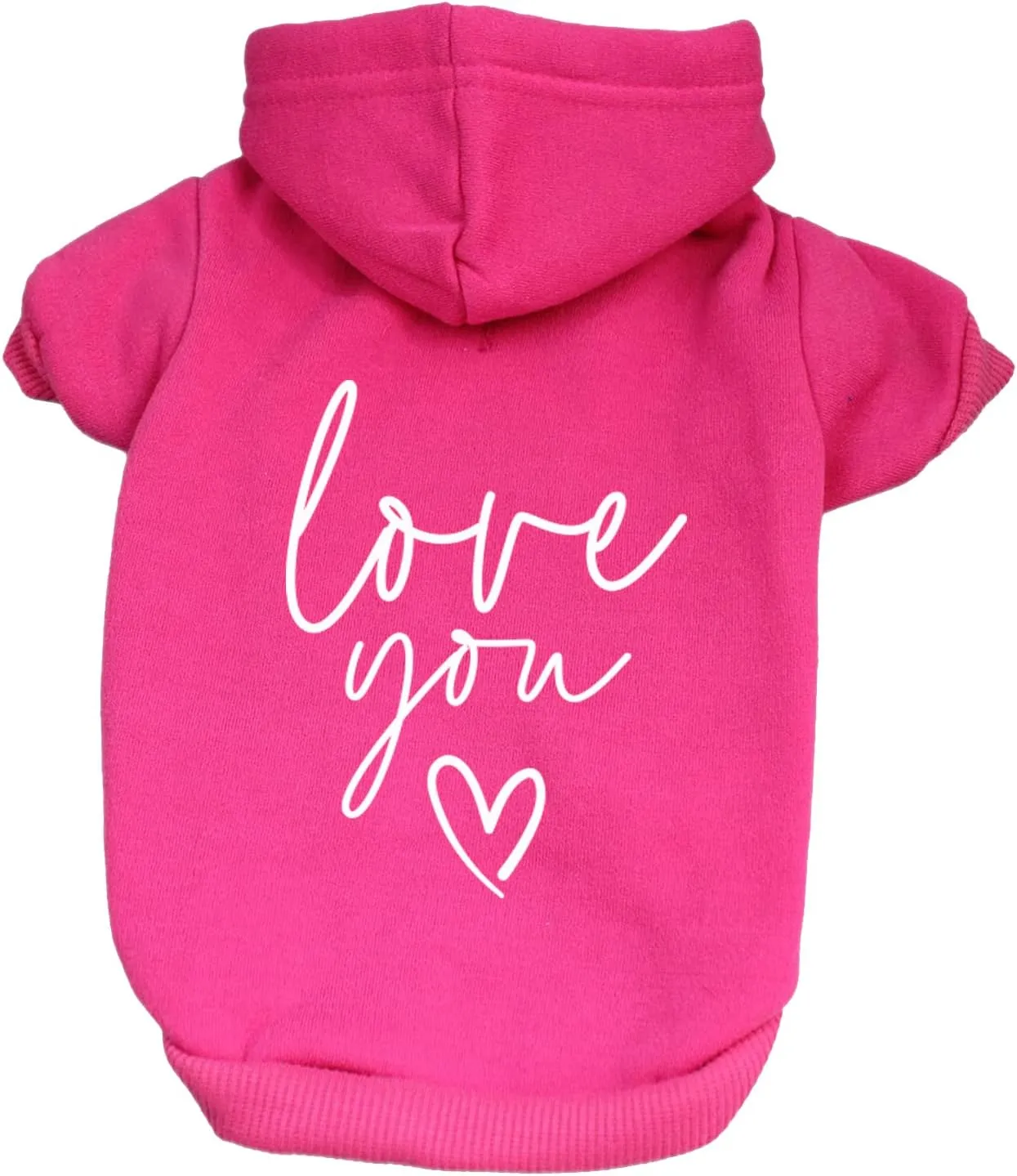 Love You Valentine's Day Dog Hoodie Fleece Lined Pullover Sweatshirt with Leash Hole (Hot Pink, Small 981)