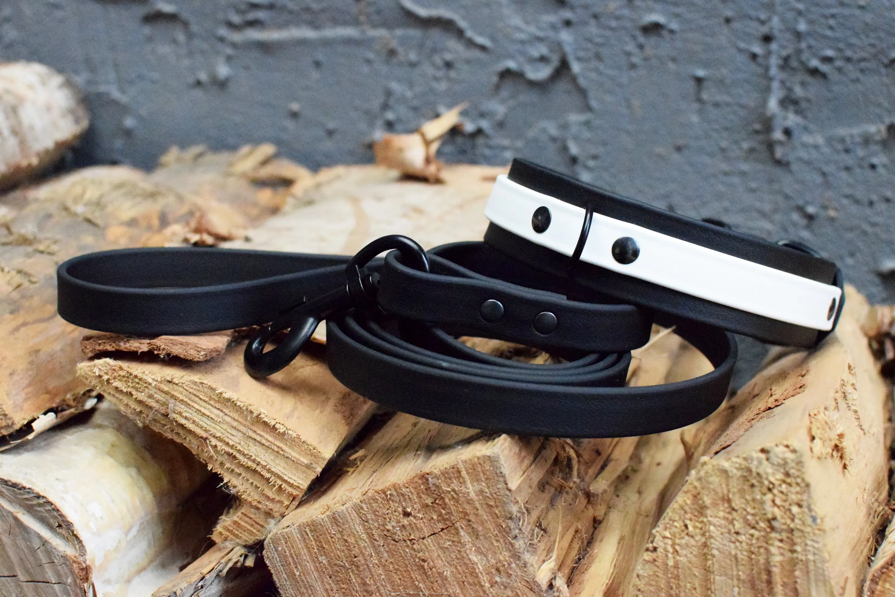 LUCI COLLECTION - Black & Black Biothane Dog Leash