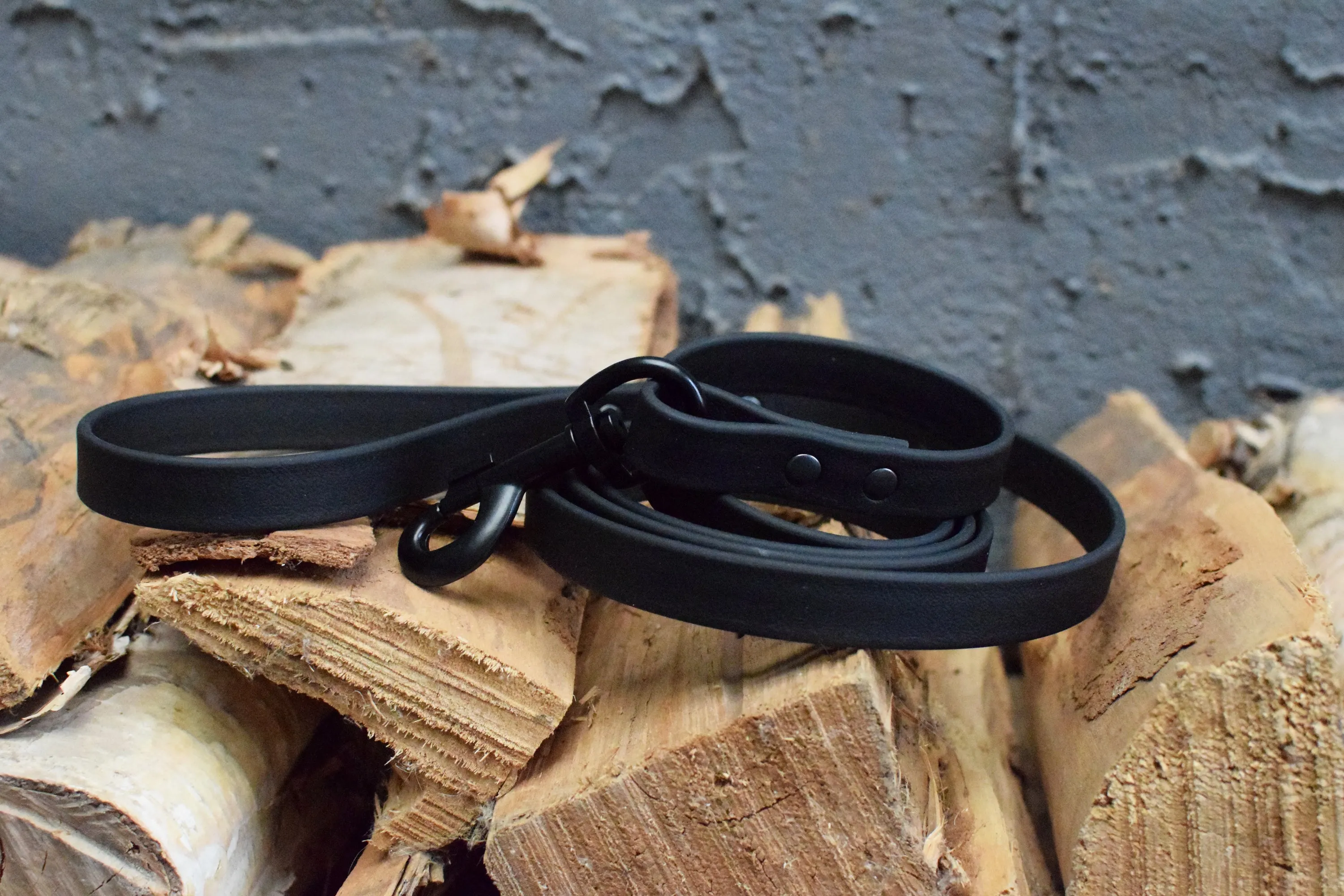 LUCI COLLECTION - Black & Black Biothane Dog Leash