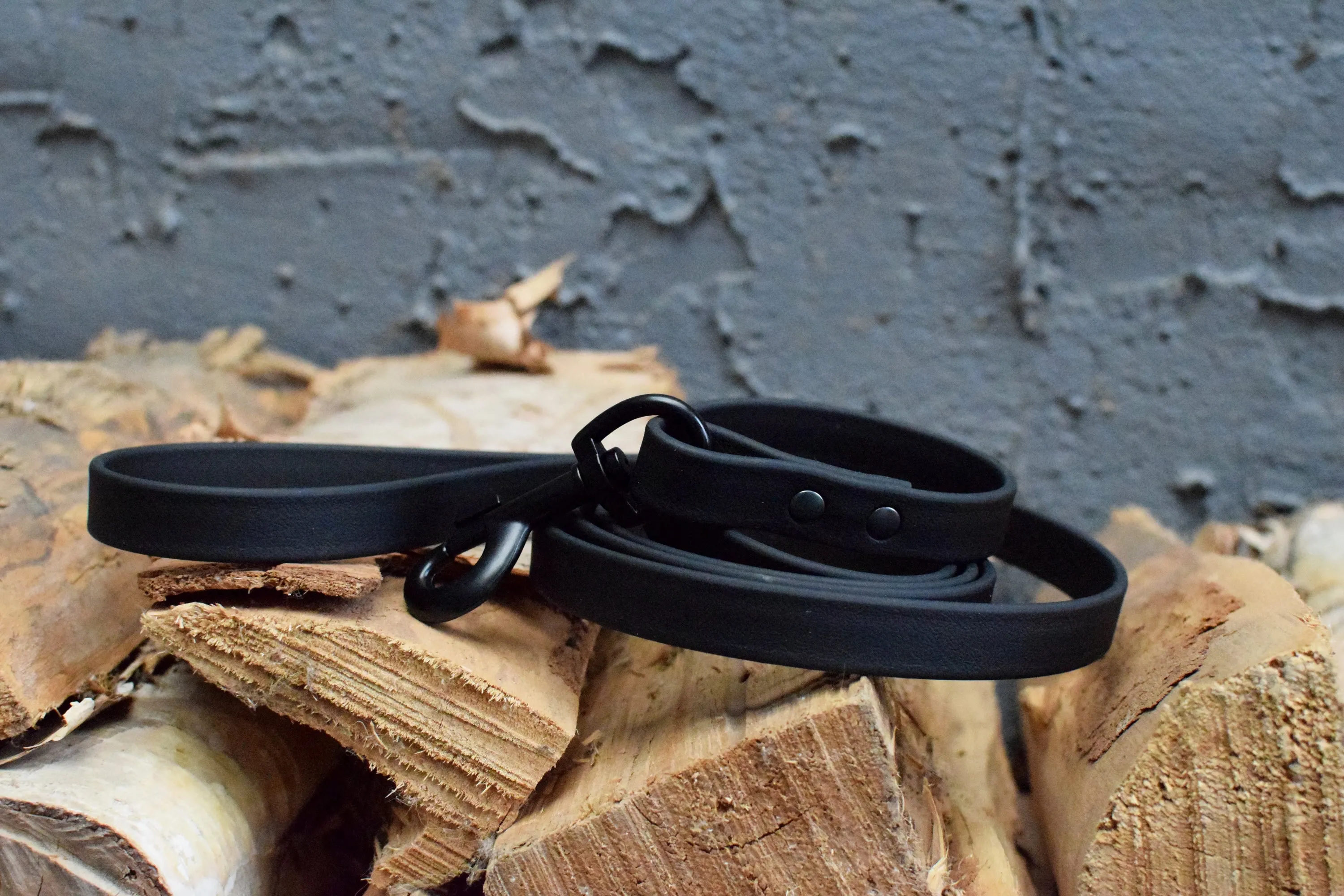 LUCI COLLECTION - Black & Black Biothane Dog Leash