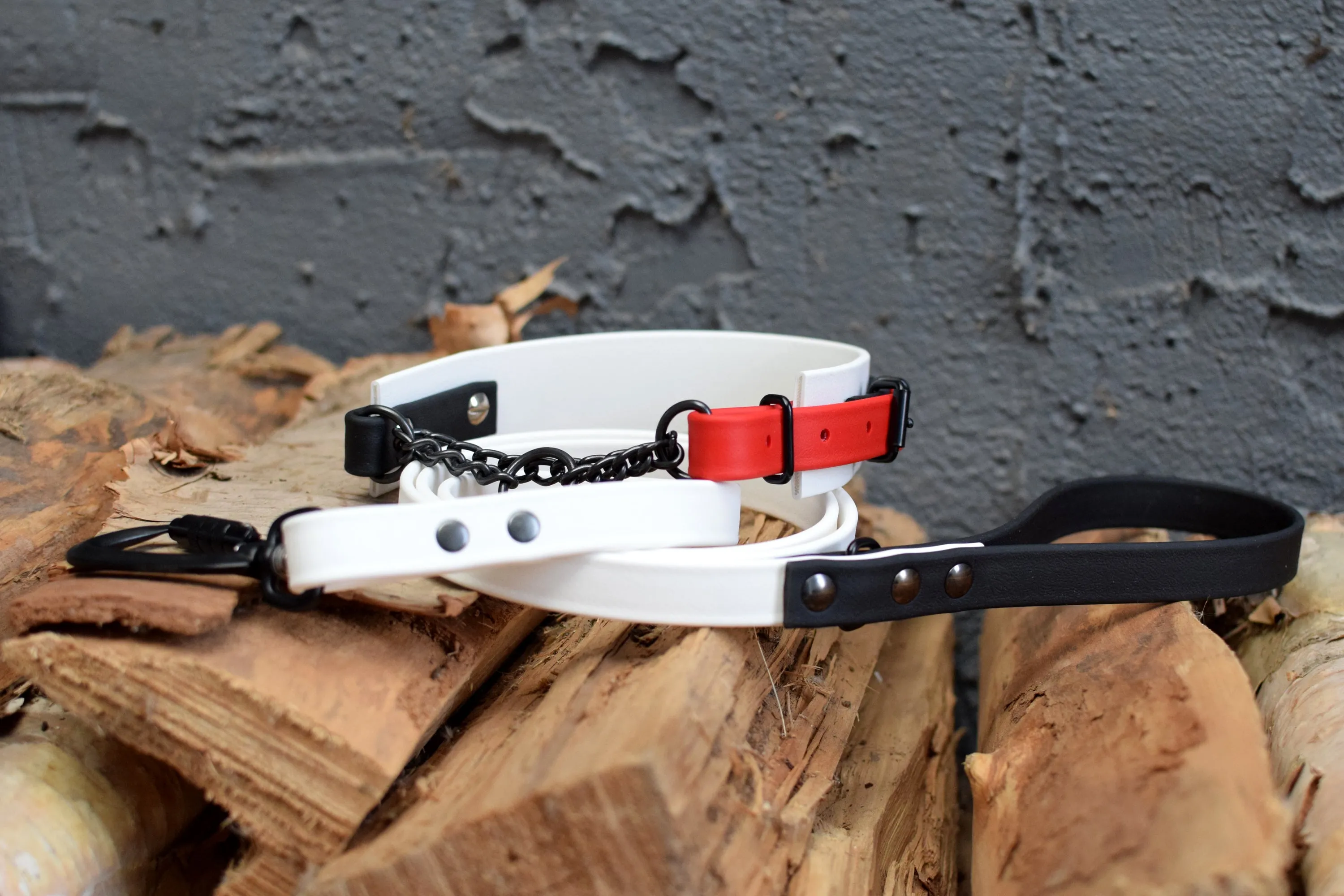 LUCI COLLECTION - White, Black & Red Biothane Martingale Dog Collar