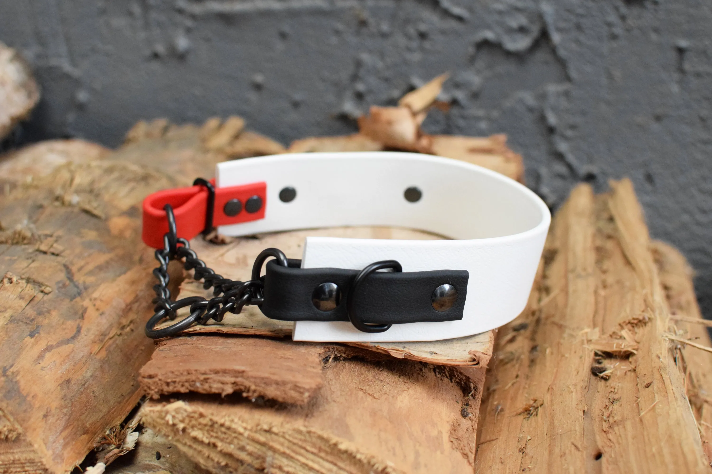 LUCI COLLECTION - White, Black & Red Biothane Martingale Dog Collar