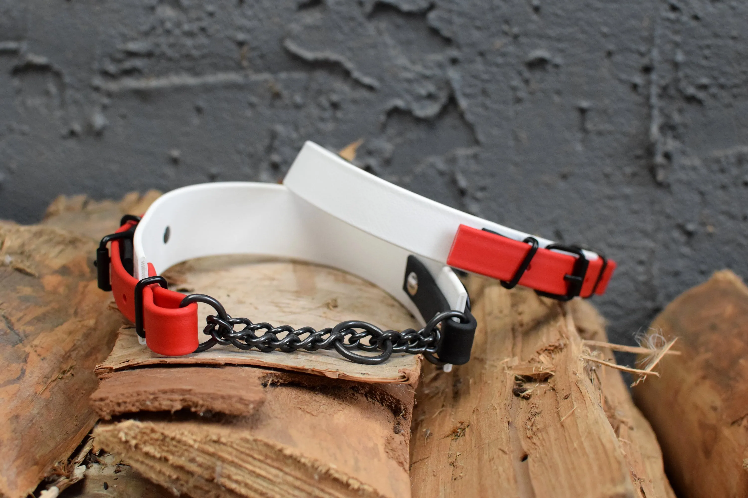 LUCI COLLECTION - White, Black & Red Biothane Martingale Dog Collar
