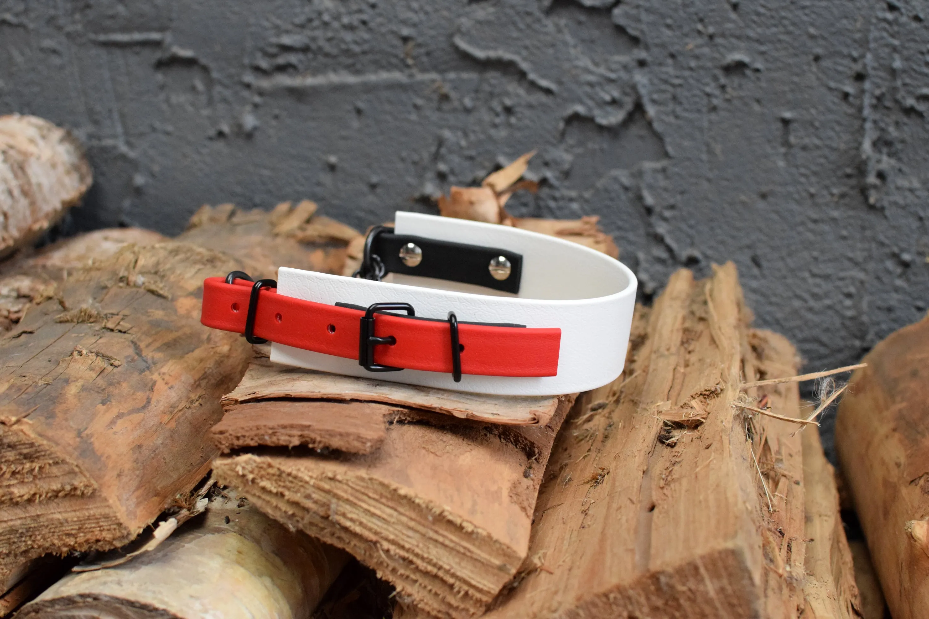 LUCI COLLECTION - White, Black & Red Biothane Martingale Dog Collar