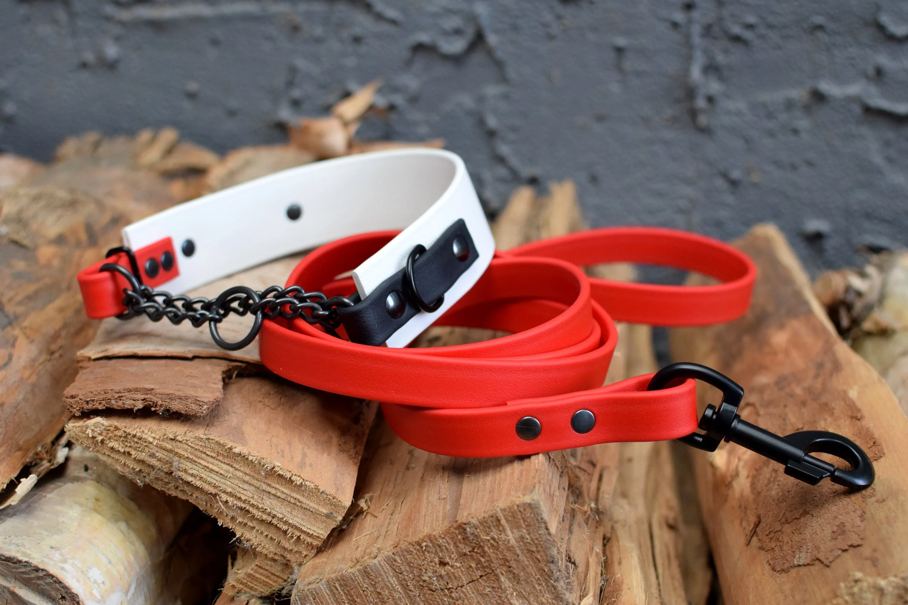 LUCI COLLECTION - White, Black & Red Biothane Martingale Dog Collar