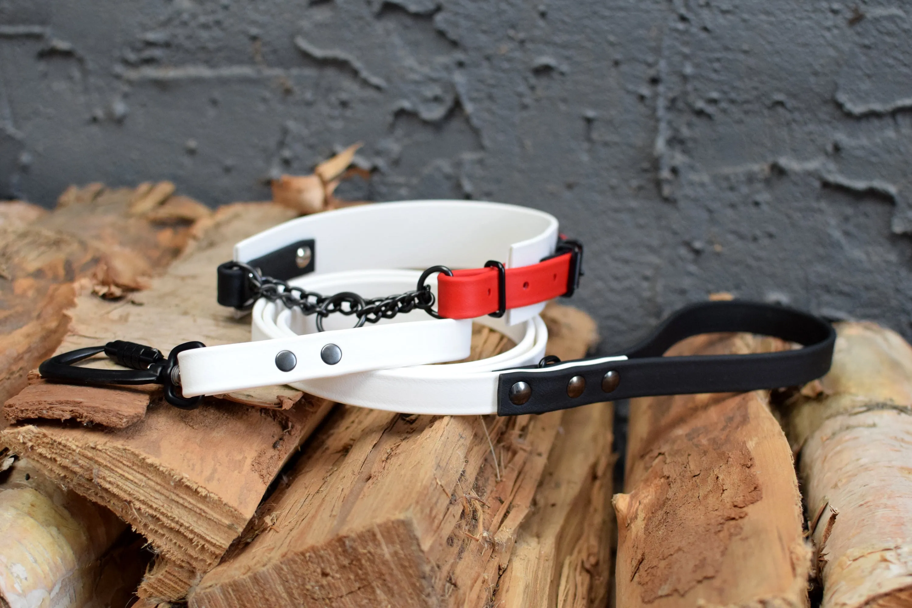 LUCI COLLECTION - White, Black & Red Biothane Martingale Dog Collar