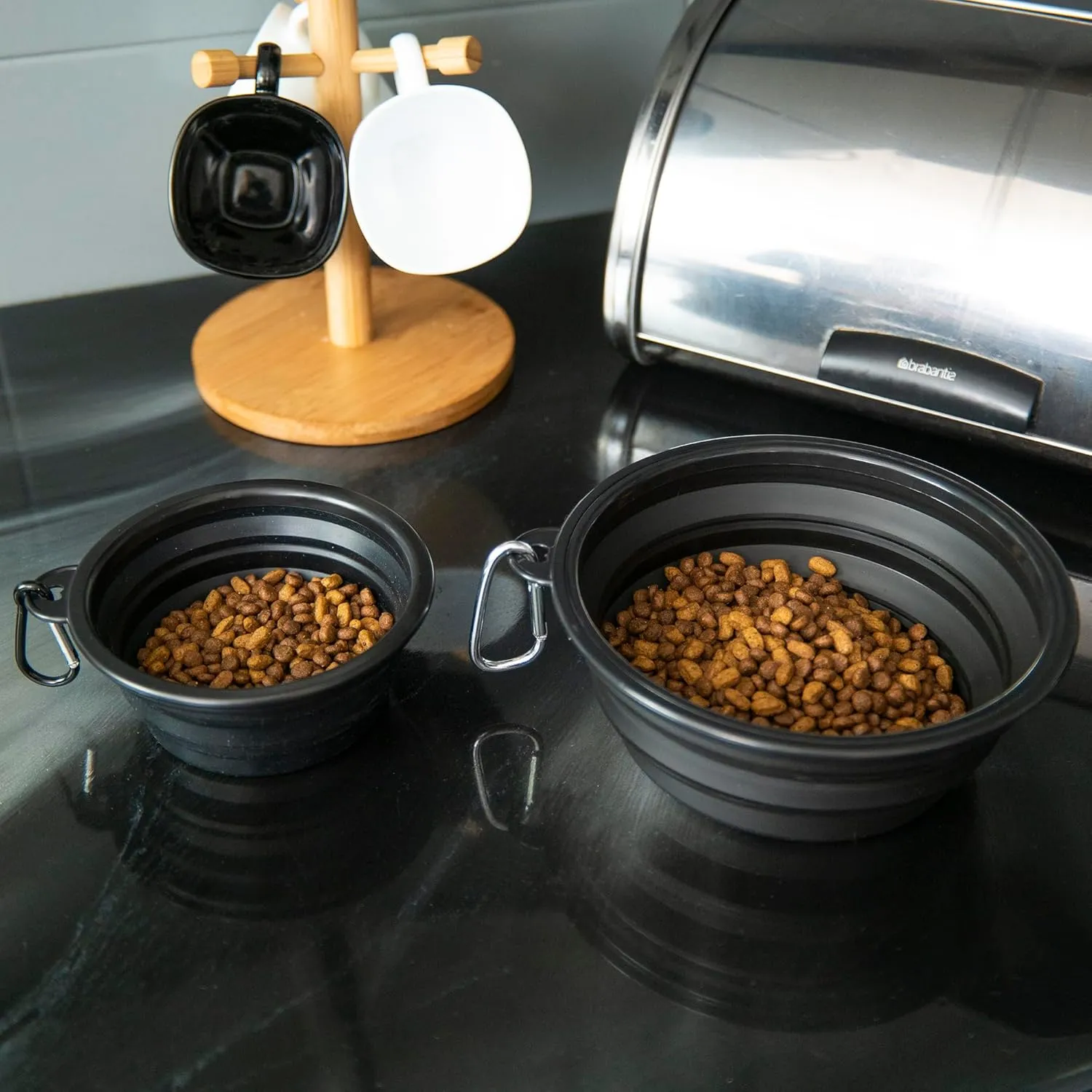 Made Easy Kit Portable Collapsible Dog Bowl for Water or Food Great Pet Travel Bowl in Multiple Sizes (Teal Black, Standard 12oz 2-Pack)