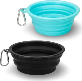 Made Easy Kit Portable Collapsible Dog Bowl for Water or Food Great Pet Travel Bowl in Multiple Sizes (Teal Black, Standard 12oz 2-Pack)