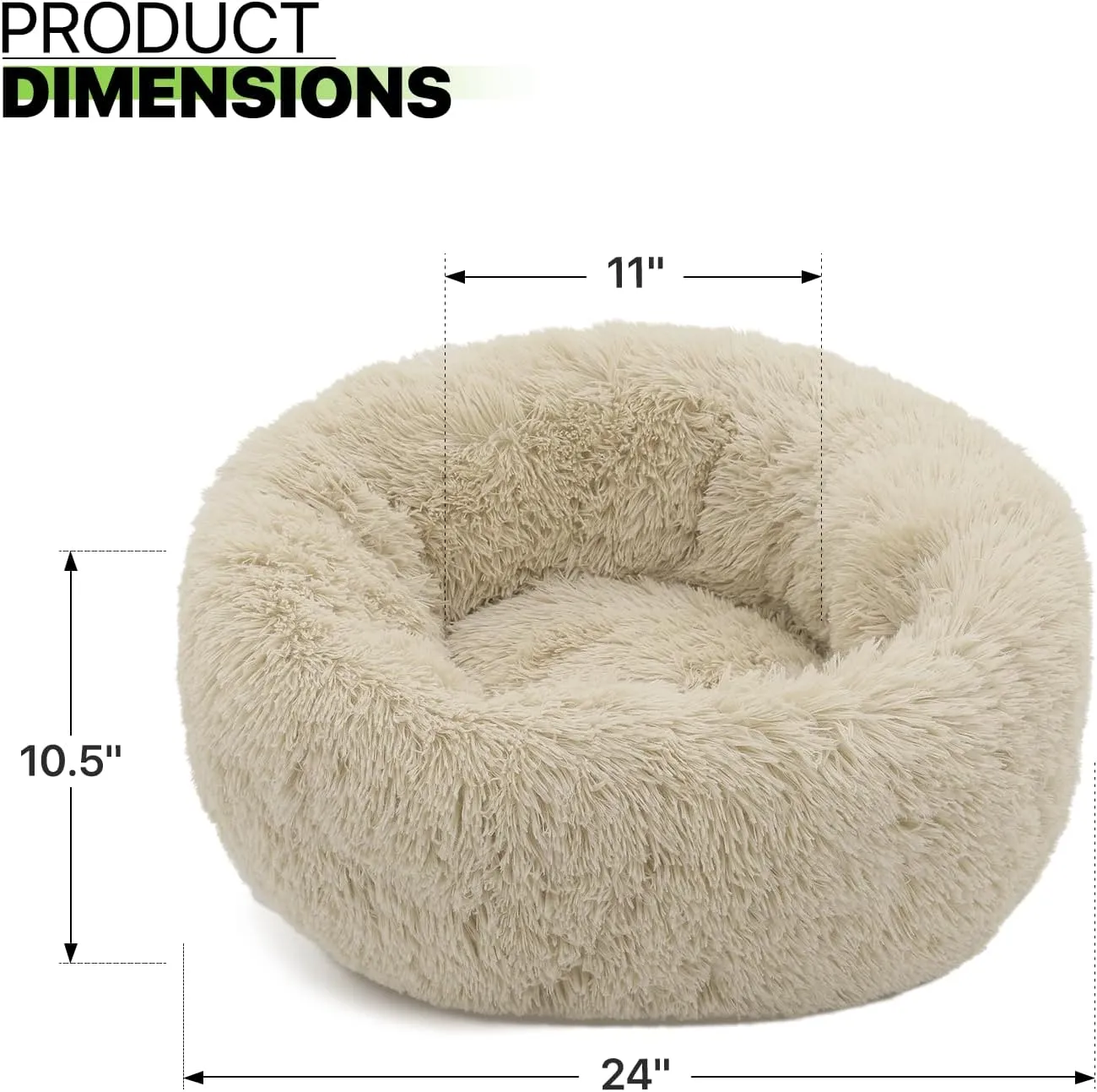 Magshion Long Plush Calming Dog Beds for Small Dogs, Comfy Cuddler Donut Cat Beds for Indoor Cats, Machine Washable & Non-Slip Bottom, 24" Diameter Fits up to 25 lbs Pets, Beige