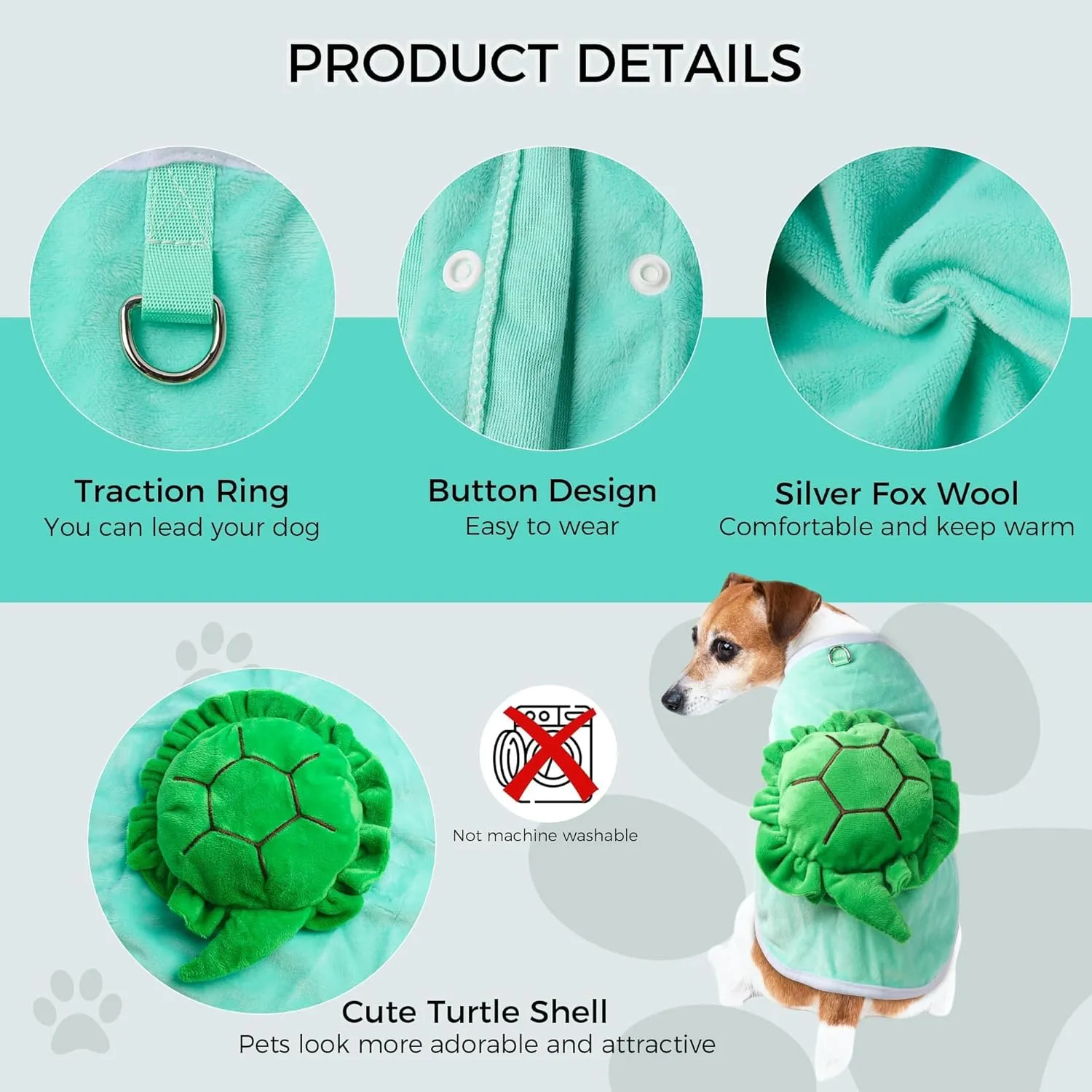 NACOCO Halloween Dog Turtle Costume - Pet Christmas Cosplay Clothes Puppy Funny Winter Warm with D-Ring Soft Coat Outfit Apparel Vest for Small Medium Large Dogs (Green, S)