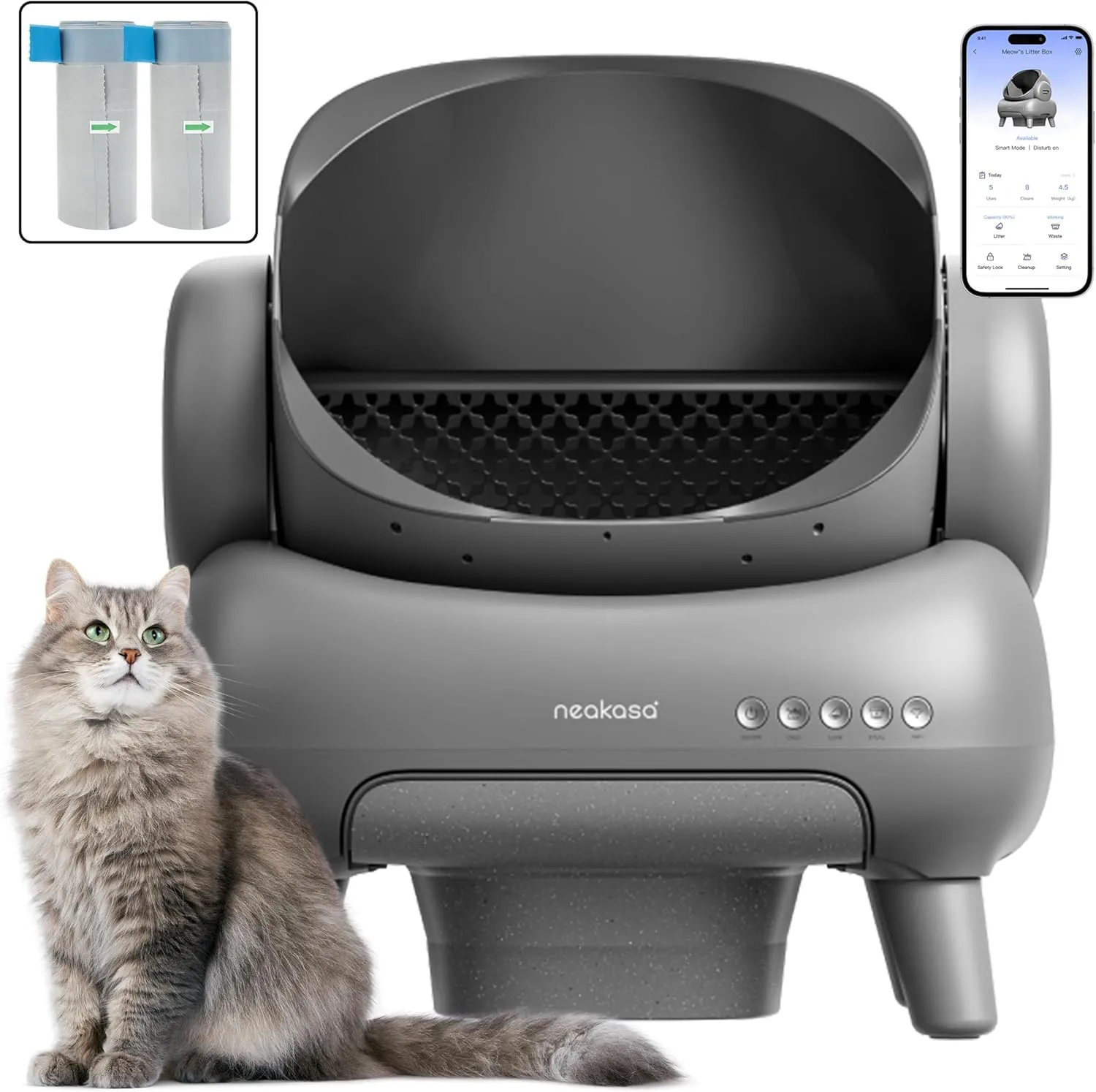 Neakasa M1 Open-Top Self Cleaning Cat Litter Box   Replaced Waste Bags-2 Rolls, Automatic Cat Litter Box with APP Control, Odor-Free Waste Disposal Includes Trash Bags