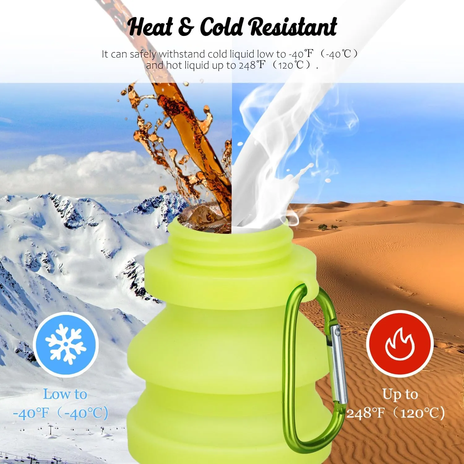Nefeeko Collapsible Water Bottle, Reuseable BPA Free Silicone Foldable Water Bottles for Travel Gym Camping Hiking, Portable Leak Proof Sports Water Bottle with Carabiner