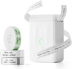 NIIMBOT D110 Mini Label Maker Machine with Tape (3 Rolls), Portable Bluetooth Inkless Sticker Printer, Automatic Feeding and Rewind One-Touch Custom Printing, Compatible with Phone Only, Small, White