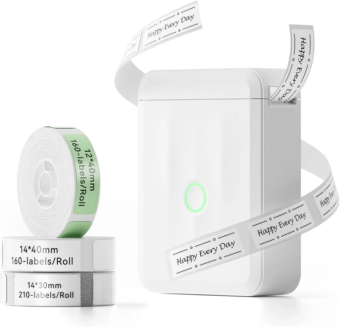 NIIMBOT D110 Mini Label Maker Machine with Tape (3 Rolls), Portable Bluetooth Inkless Sticker Printer, Automatic Feeding and Rewind One-Touch Custom Printing, Compatible with Phone Only, Small, White