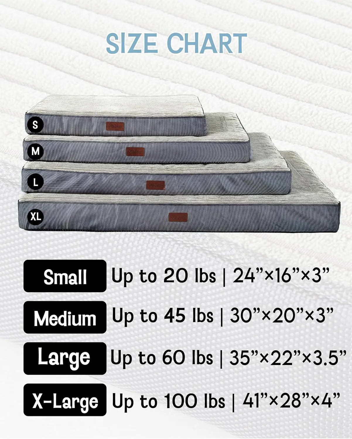 OhGeni 35 Inch Orthopedic Waterproof & Machine Washable Dog Bed for Medium Large Pets, 20D Egg Crate Foam Stable Support, Non-Slip Bottom and Removable Cover, Tear-Resistant Invisible Zipper(Gray)