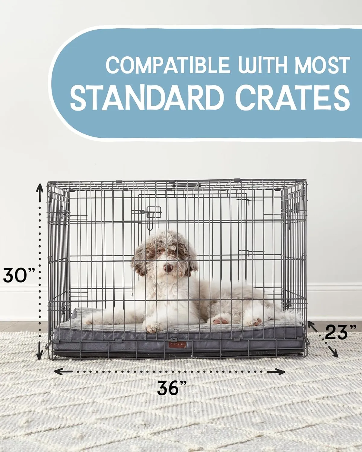 OhGeni 35 Inch Orthopedic Waterproof & Machine Washable Dog Bed for Medium Large Pets, 20D Egg Crate Foam Stable Support, Non-Slip Bottom and Removable Cover, Tear-Resistant Invisible Zipper(Gray)