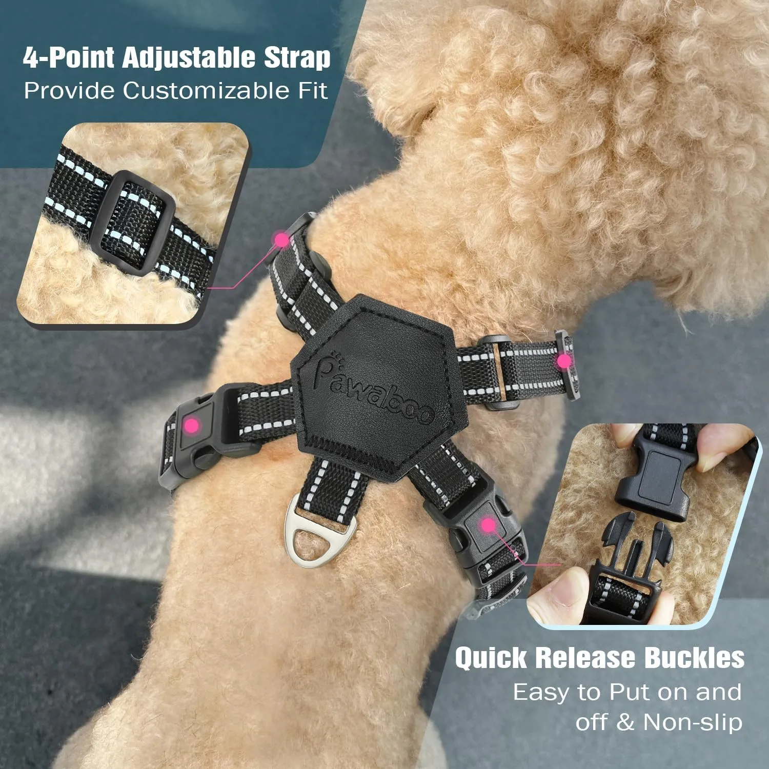 Pawaboo Small Dog Harness and Leash Set, Puppy Harness X-Frame No Pull No Choke, Dog Vest Harness Adjustable for Small Medium Sized Dogs,Soft Breathable Pet Harness for Walking Outing, S, Black Daisy