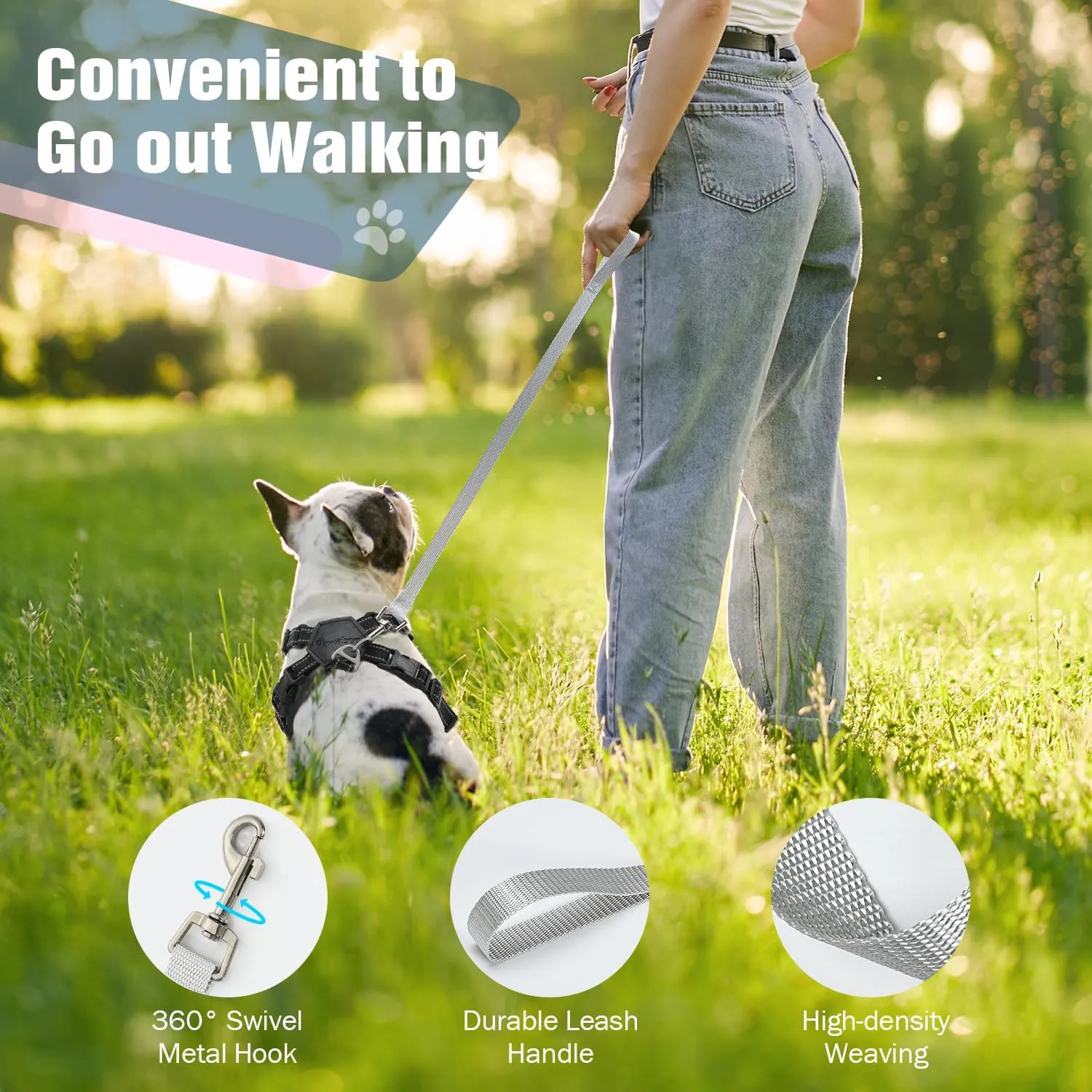 Pawaboo Small Dog Harness and Leash Set, Puppy Harness X-Frame No Pull No Choke, Dog Vest Harness Adjustable for Small Medium Sized Dogs,Soft Breathable Pet Harness for Walking Outing, S, Black Daisy