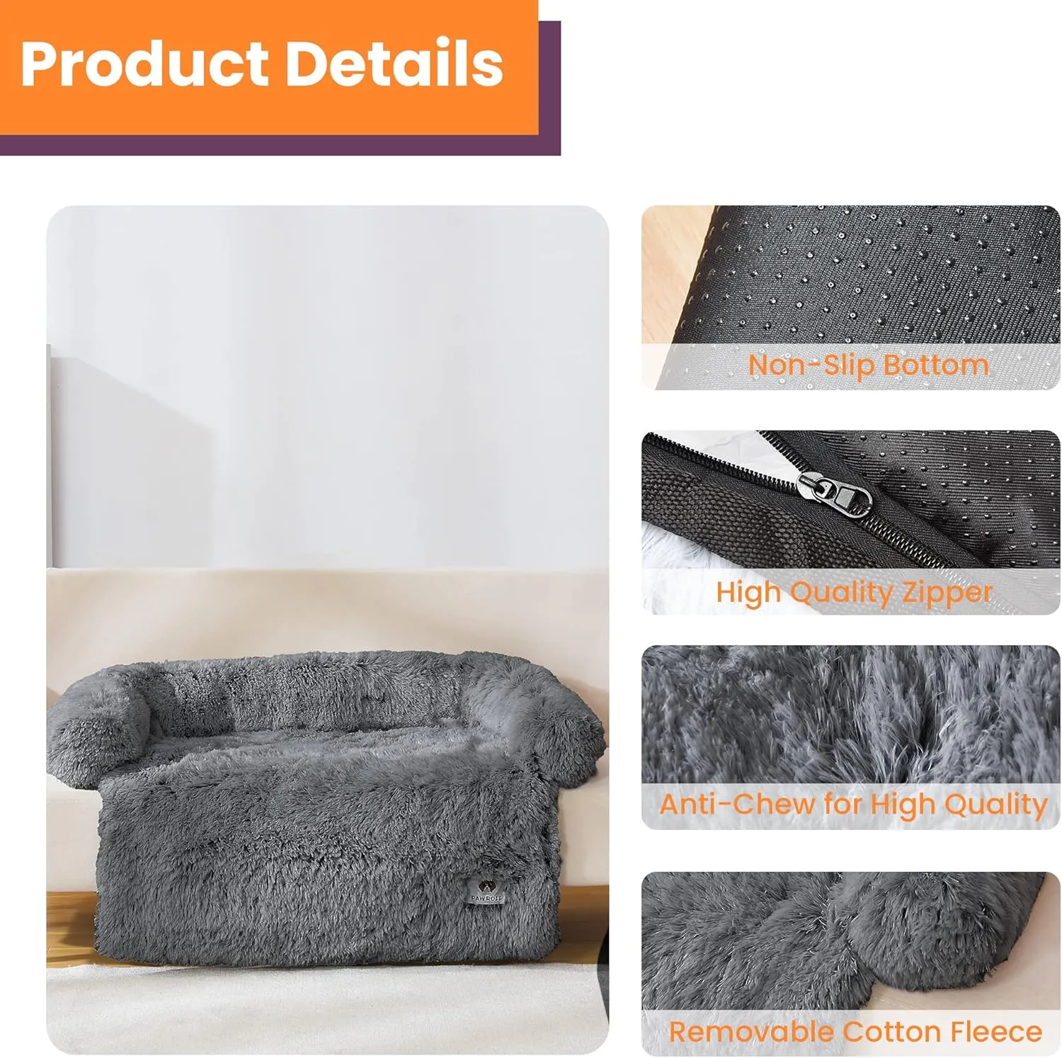 PawRoll Calming Dog Bed - Ultra Soft Dog Couch Cover Protector - Waterproof Lining, Non-Slip Sofa Dog Mat - Machine Washable Pet Sofa Ideal for Small Medium Large Dogs & Cats (Small, Dark Gray)