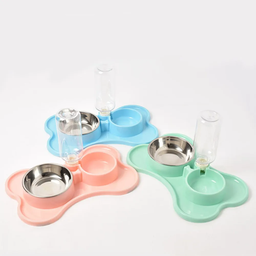 PAWS ASIA Manufacturers High Quality 2 in 1 Stainless Steel Double Pet Bowl With Water Bottle