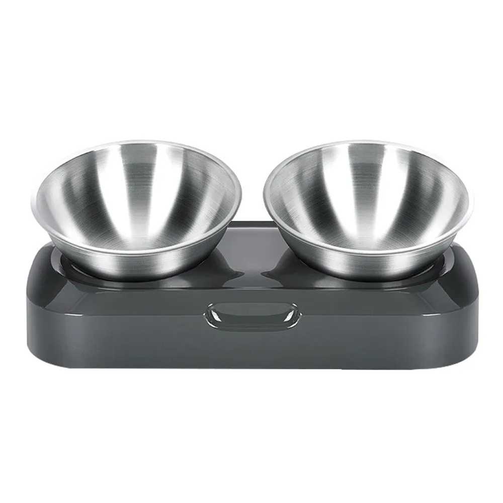 PAWS ASIA Supplier Stainless Steel Adjustable 15 Degree Tilted Raised Double Cat Bowl Dog