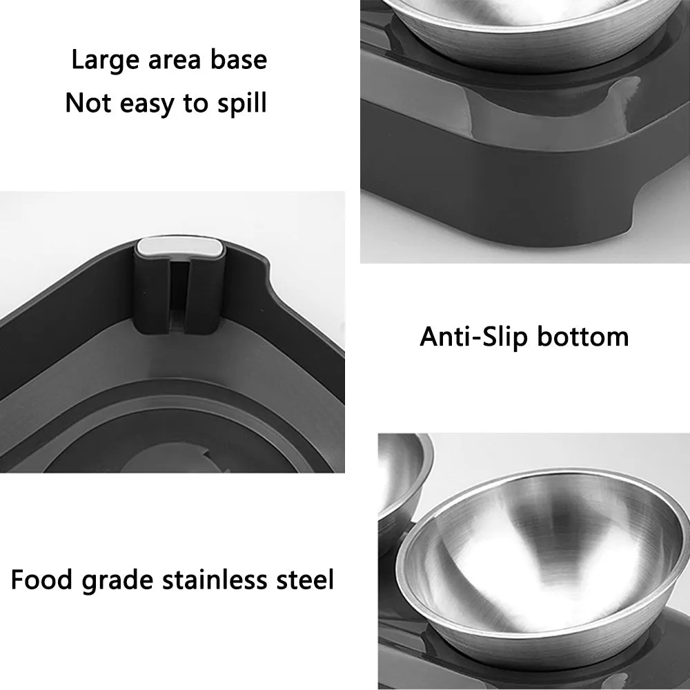 PAWS ASIA Supplier Stainless Steel Adjustable 15 Degree Tilted Raised Double Cat Bowl Dog