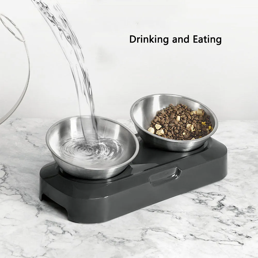 PAWS ASIA Supplier Stainless Steel Adjustable 15 Degree Tilted Raised Double Cat Bowl Dog