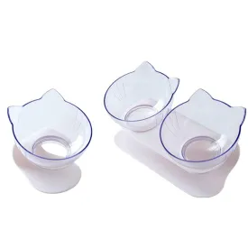 PAWS ASIA Suppliers Pet Transparent Raised 15 Degree Tilted Plastic Double Feeding Cat Bowl Dog