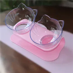 PAWS ASIA Suppliers Pet Transparent Raised 15 Degree Tilted Plastic Double Feeding Cat Bowl Dog