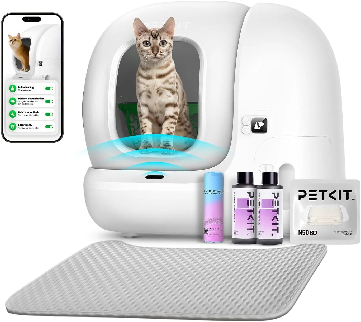 PETKIT 2025 New Upgraded Automatic Cat Litter Box with Odor Remover and Trash Bags, 2.4G WiFi App Control Self-Cleaning Litter Box with Leakproof Litter Pad, Free-Scooping/Safety Protection