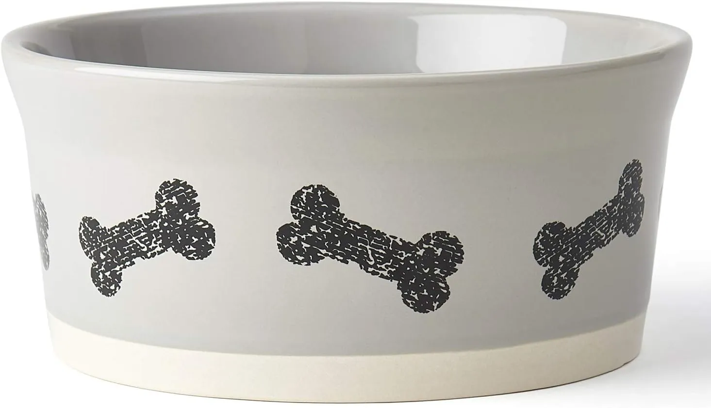 PetRageous 17004 Classy Bones Two-Tone Stoneware Dishwasher Safe Dog Bowl 4.5-Cup Capacity 7-Inch Diameter 3-Inch Tall for Large Dogs, Grey
