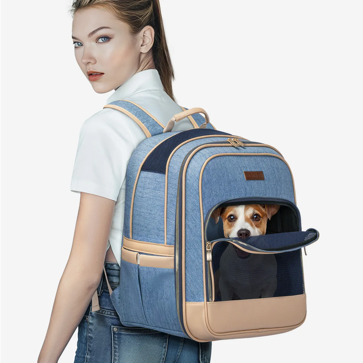 PETSFIT Vira Blazer Trendy Denim Pet Carrier Backpack