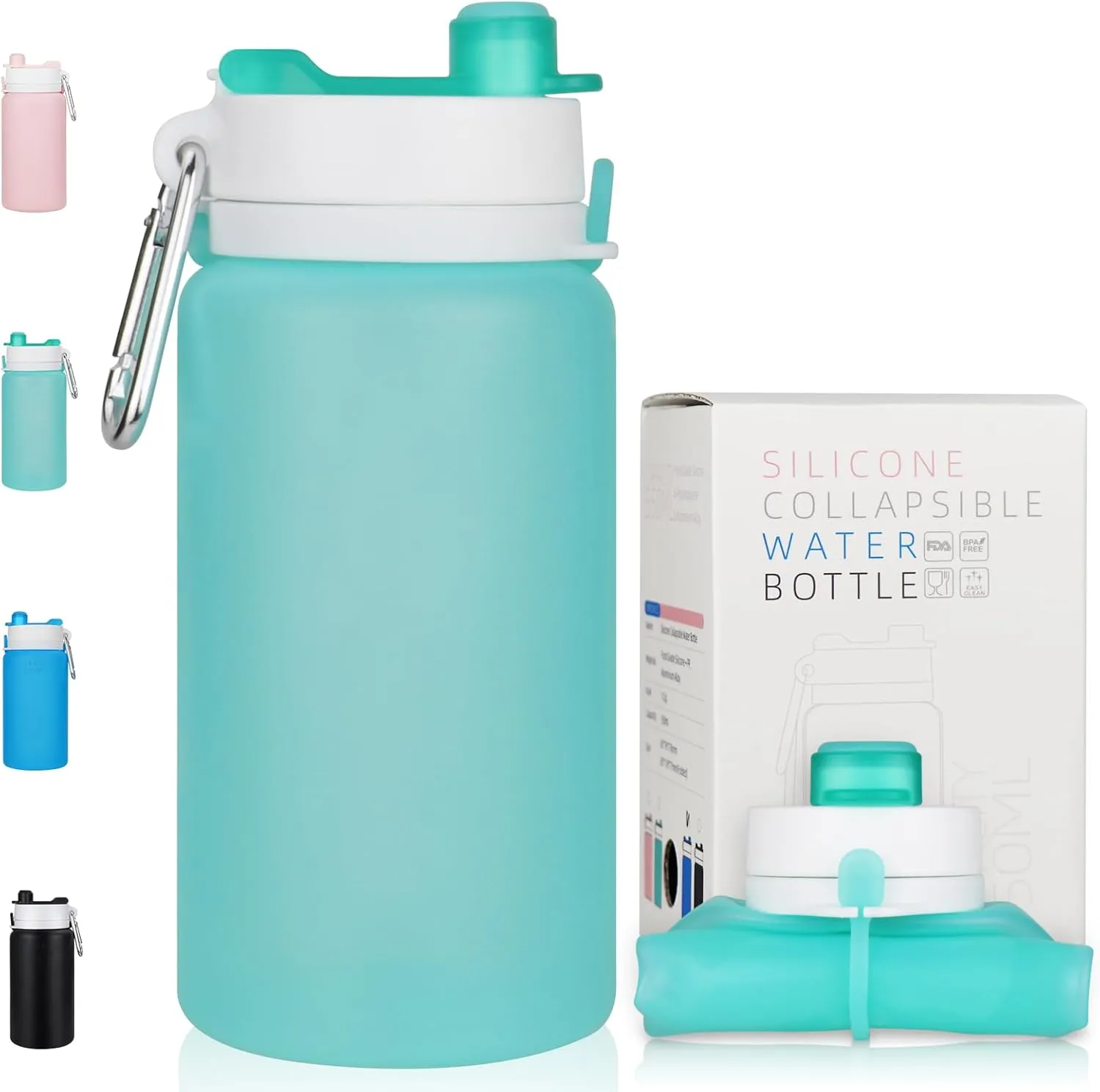 PLTCAT Collapsible Foldable BPA Free Reusable Lightweight Leak-Proof Travel Silicone Water Bottle for Travel, Gym, Hiking, Office, Camping