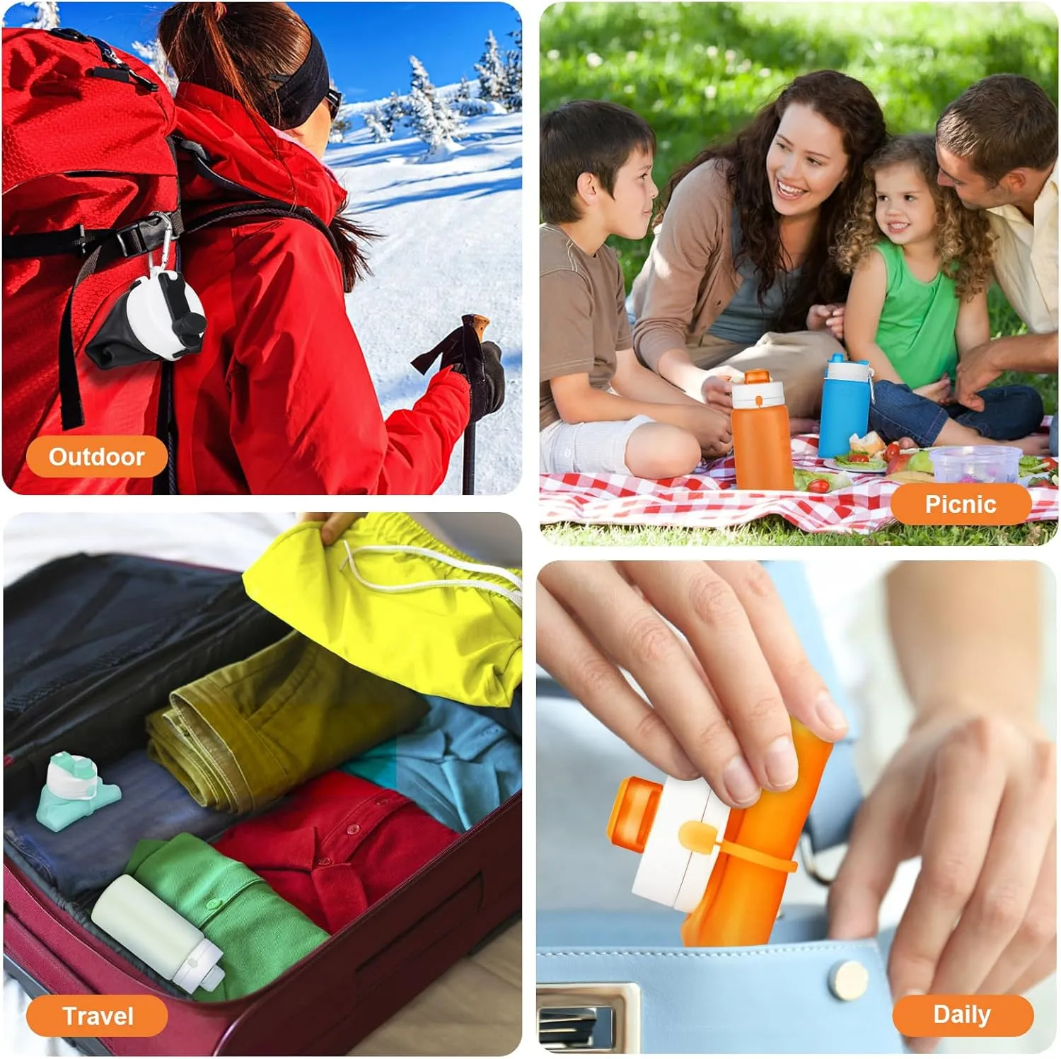 PLTCAT Collapsible Foldable BPA Free Reusable Lightweight Leak-Proof Travel Silicone Water Bottle for Travel, Gym, Hiking, Office, Camping