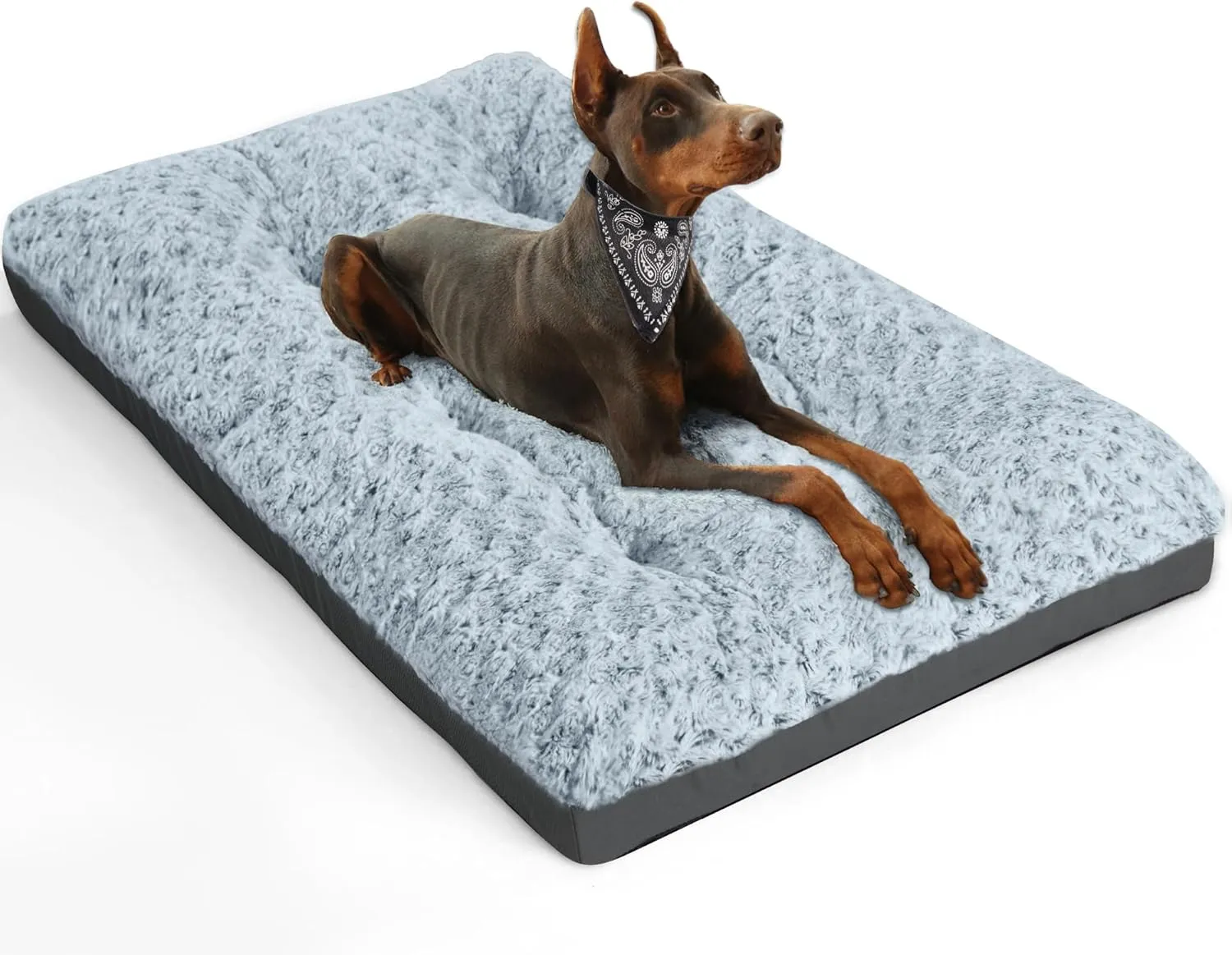 POCBLUE Deluxe Washable Dog Bed for Large Dogs Dog Crate Mat 36 Inch Comfy Fluffy Kennel Pad Anti-Slip for Dogs Up to 60 lbs, 36" x 23", Grey