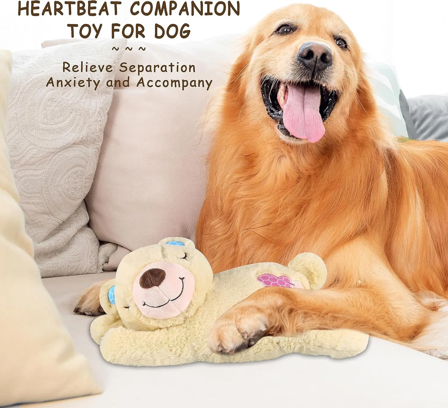 Puppy Toys with Heartbeat, Puppy Sleep Aid Toy, Small Dog Training Doll for Separation Anxiety Relief, Pets Plush Toys for Dogs Cats (Bear)